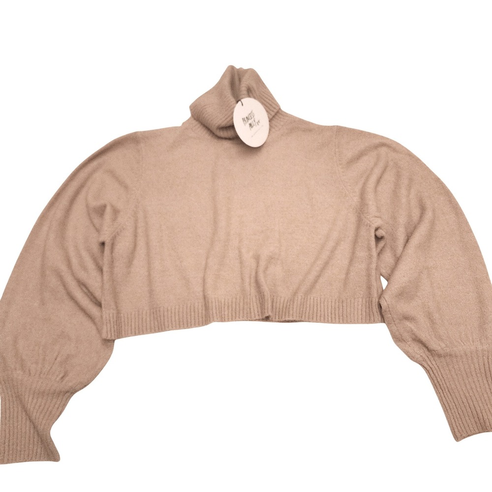 Princess Polly Zahara 90s Cropped‎ Turtleneck Sweater Beige Balloon Sleeve US 8 - Picture 2 of 5